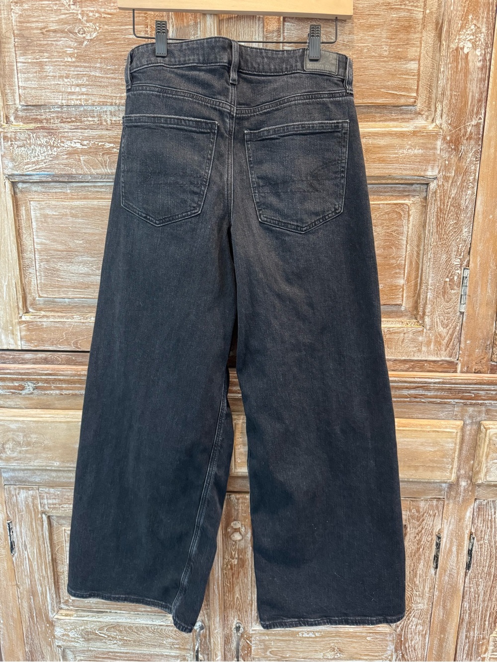 American Eagle Outfitters Black Stretch Denim Jeans Wide Leg Barrel Grunge Edgy - Picture 2 of 6